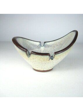 Vintage Mid Century Modern Ceramic Ashtray Bowl Triangular Speckled Biomorphic
